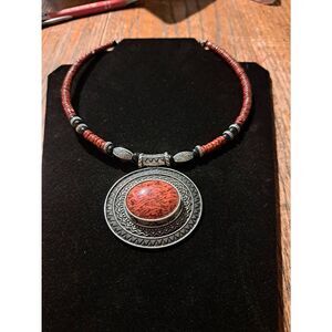 Premier Designs "Red Spice" Necklace – Antique Silver Tone with Genuine Shells